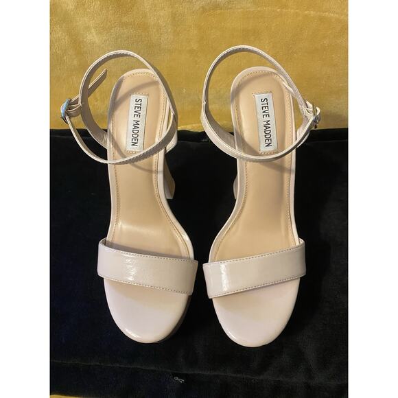 STEVE MADDEN Women's “Blane” Size 9.5M Bone Patent Platform Ankle Strap Heels - Picture 3 of 15